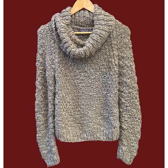 Vivienne Tam Gray Chunky Knit Cowl Neck Textured Sweater Designer Bohemian Luxe - Picture 1 of 7